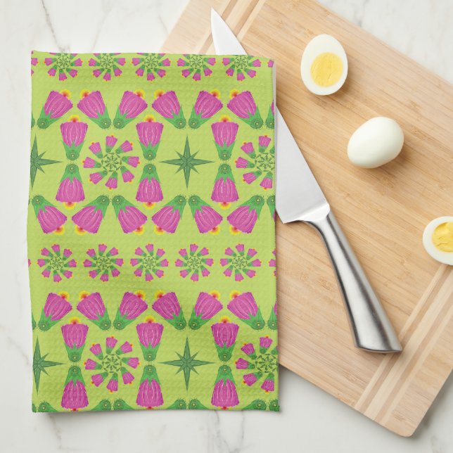 Retro Bell Flower Mandalas Grönt Kitchen Towel Kökshandduk (Vikt i Fjärdedel)