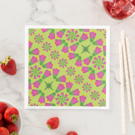 Retro Bell Flower Mandalas Grönt Papper Napkins Pappersservett