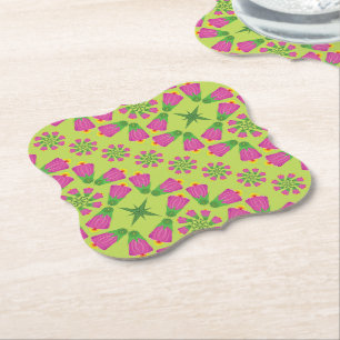 Retro Bell Flower Mandalas Grönt Papper Underlägg