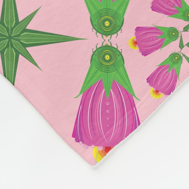 Retro Bell Flower Mandalas Rosa Fleece Blanket (Hörn)