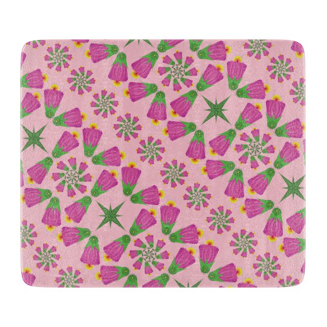 Retro Bell Flower Mandalas Rosa Glass Board (Framsidan)