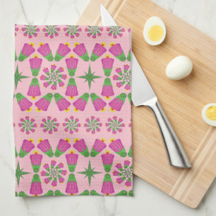 Retro Bell Flower Mandalas Rosa Kitchen Towel Kökshandduk