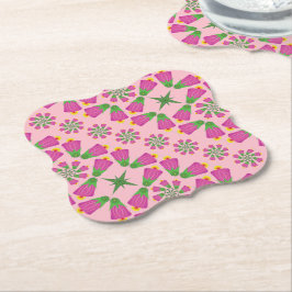 Retro Bell Flower Mandalas Rosa Papper Underlägg