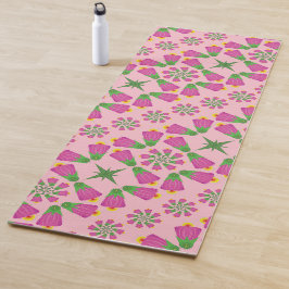 Retro Bell Flower Mandalas Rosa Yoga Mat