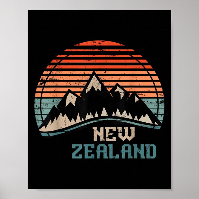Retro bergen Nya Zeeland  Poster (Framsidan)