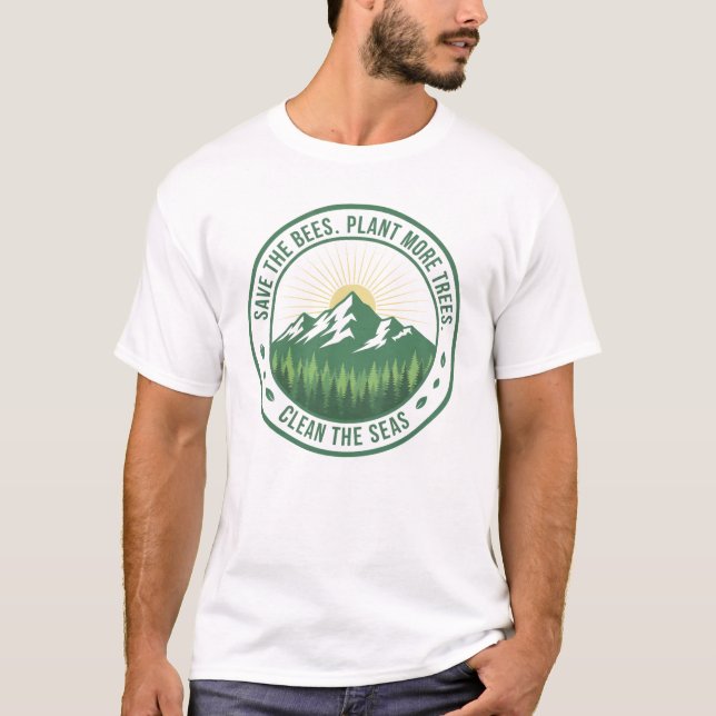 Retro Bergsgrafik för Miljöbevarande T Shirt (Framsida)