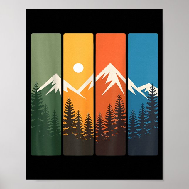 Retro bergskogs solnedgångslandskap natur poster (Framsidan)