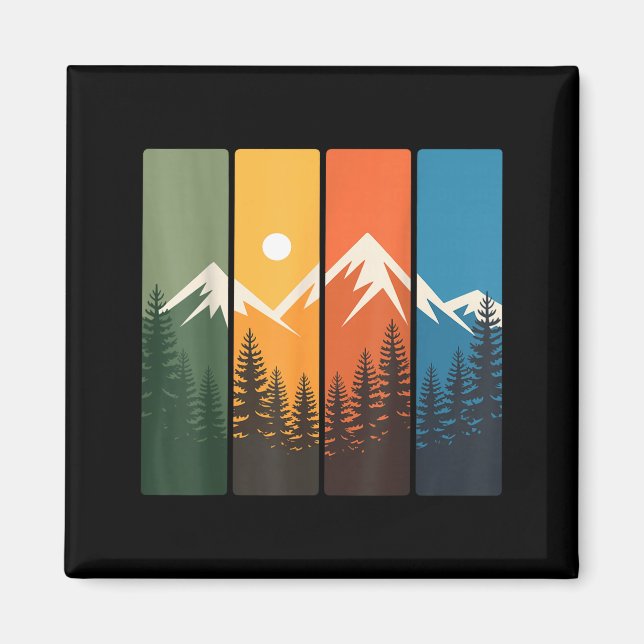 Retro bergskogslandskap natur solnedgång magnet (Framsidan)