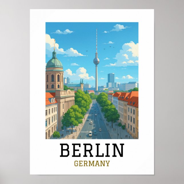 Retro Berlin Siluett TV-torn Siluettvy Poster (Framsidan)