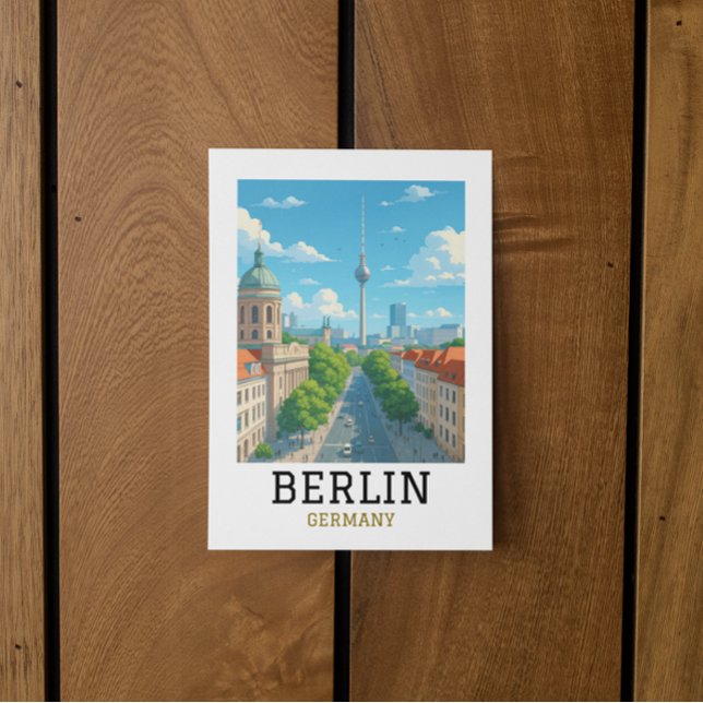 Retro Berlin Siluett TV-torn Siluettvy Vykort (Retro Berlin Skyline TV Tower Skyline View Postcard)