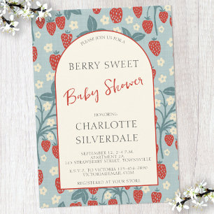 Retro Berry Söt Jordgubbs Baby Shower Inbjudningar