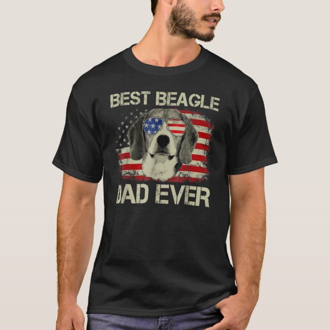 Retro Best Beagle Dad Ever US Flag Dog Lover Fathe T Shirt (Framsida)