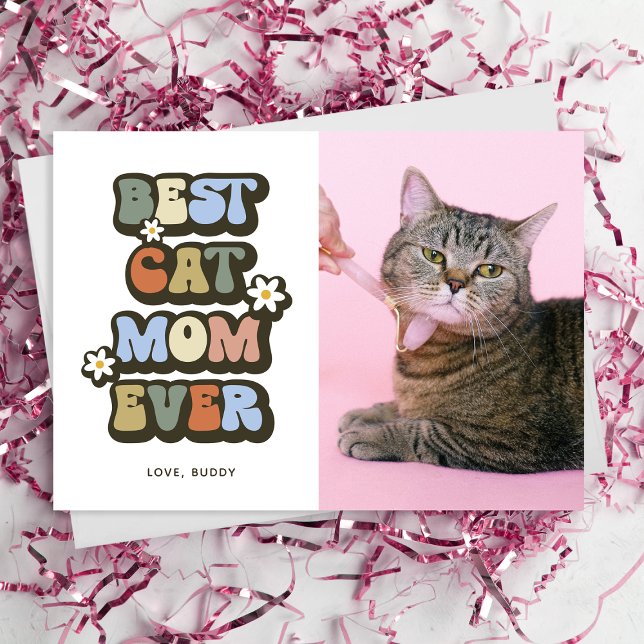 Retro Best Cat Mamma Birthday Mors dag Kort (Skapare uppladdad)