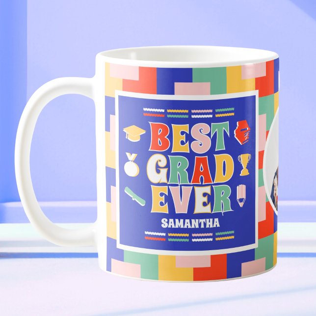 Retro Best Grad - fotoblå Studenten Kaffemugg (Skapare uppladdad)