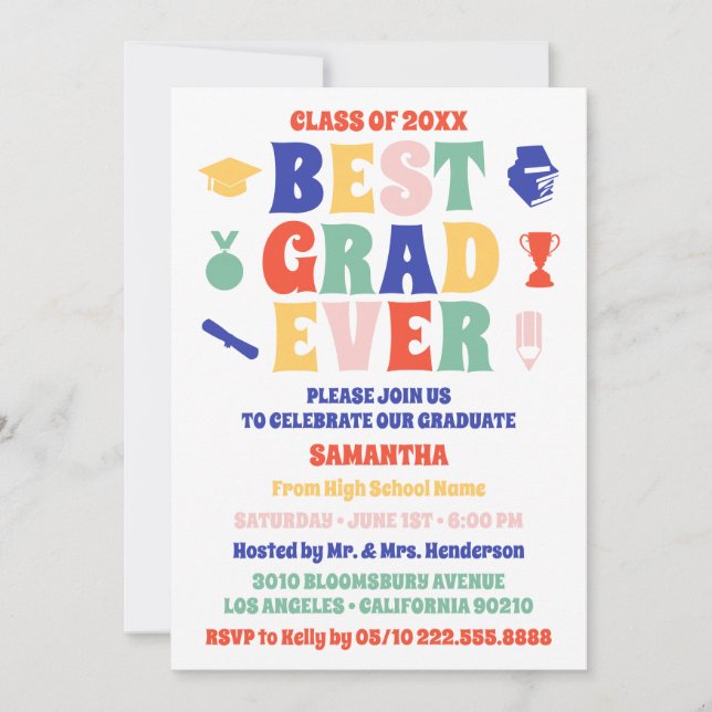 Retro Best Grad-inbjudan någonsin Studentfest Inbjudningar (Framsida)