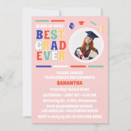 Retro Best Grad - Studentfest för fotoRosa någonsi Inbjudningar