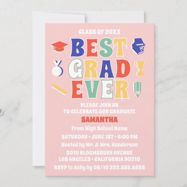 Retro Best Grad - Studentfest vid Rosa Inbjudningar (Framsida)