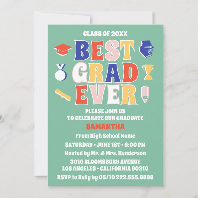 Retro Best Grad-Studentfesten någonsin i Grönt Inbjudningar (Framsida)