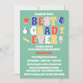 Retro Best Grad-Studentfesten någonsin i Grönt Inbjudningar