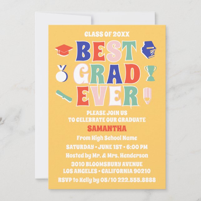 Retro Best Grad-Studentfesten någonsin i Gult Inbjudningar (Framsida)