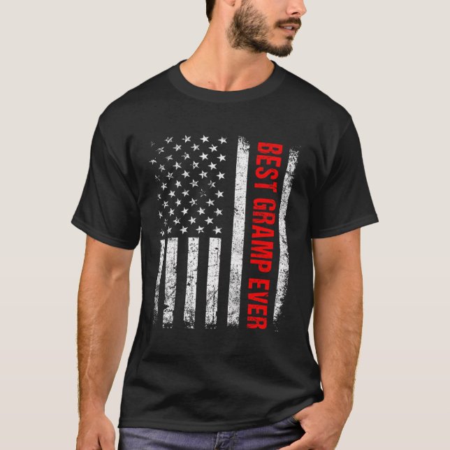 Retro Best Gramp... amerikanska Flagga ger fördela T Shirt (Framsida)