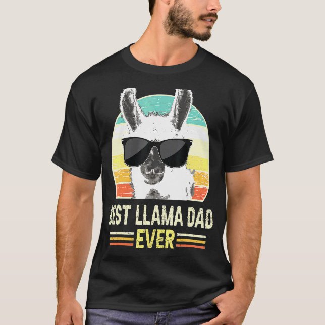 Retro Best llama Pappa någonsin Tee Alpaca med Sun (Framsida)