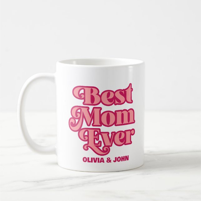 Retro Best Mamma någonsin Rosa Groovy Mors dag Gif Kaffemugg (Vänster)