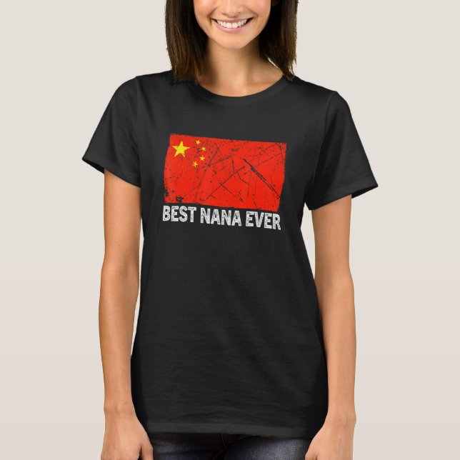 Retro Best Nana All China Flagga Distress Mor" T Shirt (Framsida)