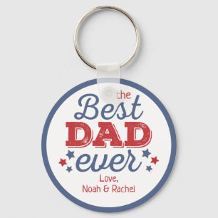 Retro Best PAPPA någonsin Blue Red Patriotic Stars Nyckelring