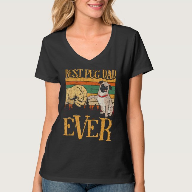 Retro Best Pug Dad Ever Pug Dog   Fathers Day Funn T Shirt (Framsida)