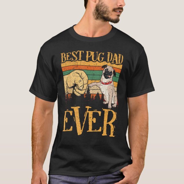 Retro Best Pug Dad Ever Pug Dog   Fathers Day Funn T Shirt (Framsida)