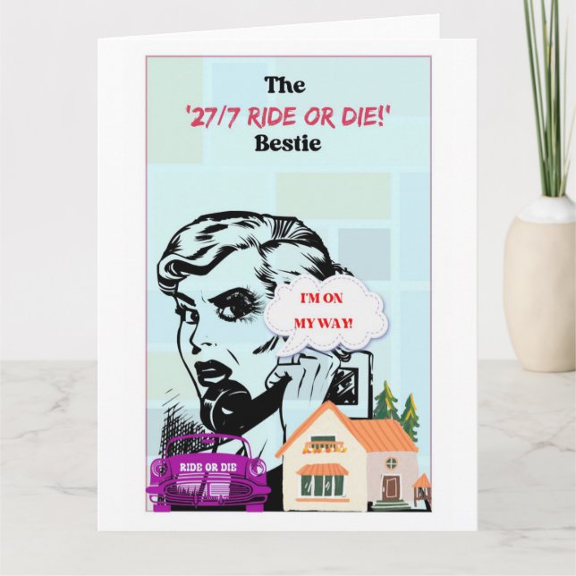 Retro Bestie, Bästa vän, Funny Galentine's Card Kort (Framsida)