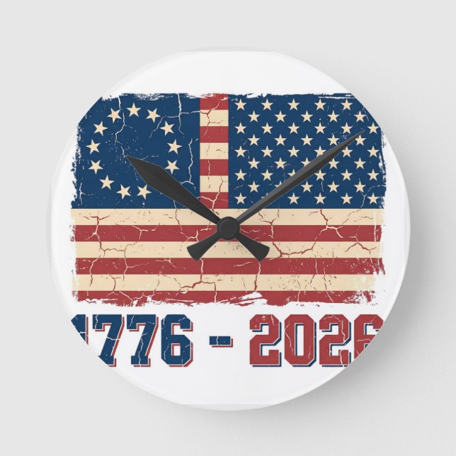 Retro Betsy Ross & 50-stjärnig flagg 2026 Semiquin Rund Klocka (Framsida)