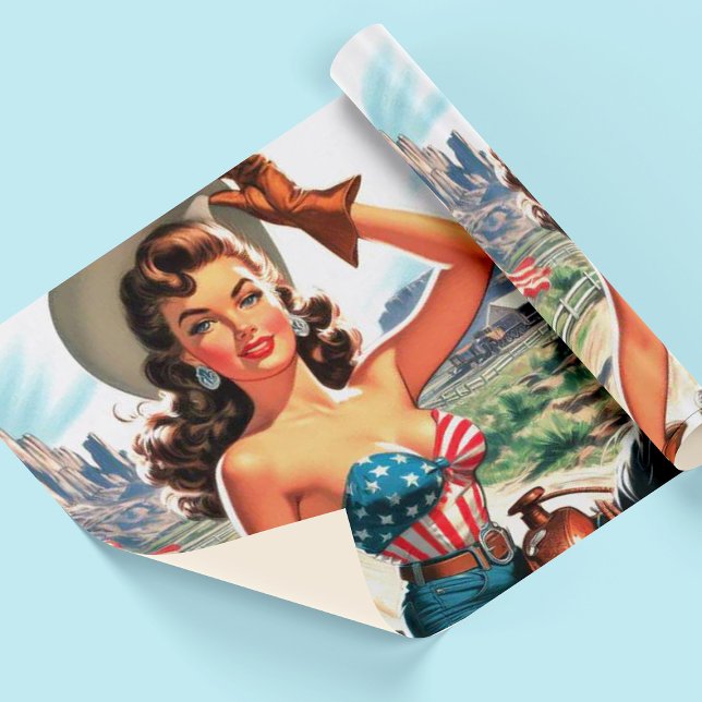 Retro Bevackert Cowgirl Pin Up Presentpapper (Skapare uppladdad)