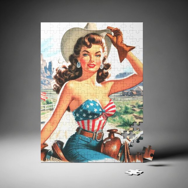 Retro Bevackert Cowgirl Pin Up Pussel (Skapare uppladdad)