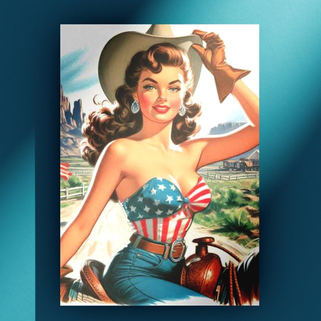 Retro Bevackert Cowgirl Pin Up Vykort (Skapare uppladdad)