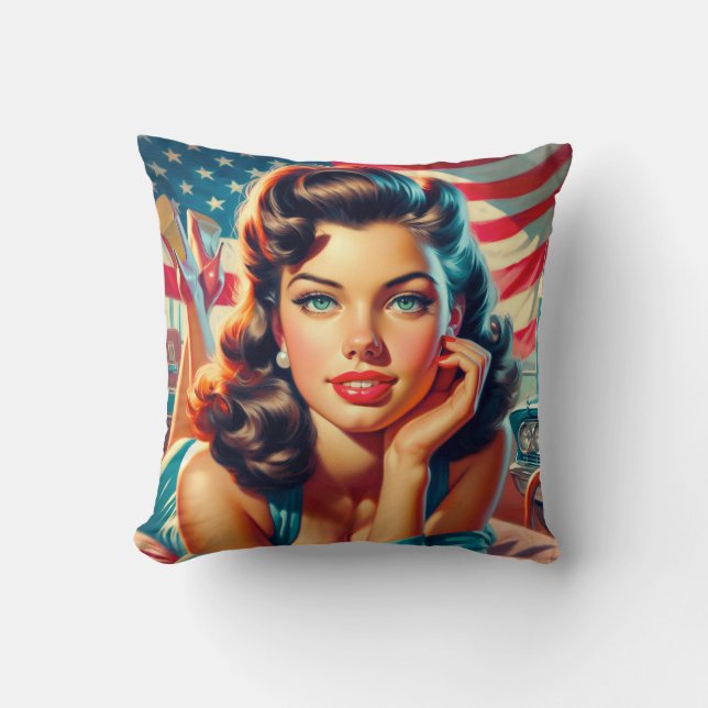 Retro Bevackra American Girl Kudde (Framsida)