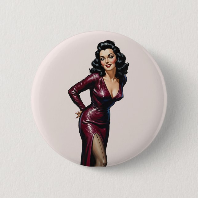 Retro Bevackra Brunette Old Hollywood Glamor Art Knapp (Framsida)