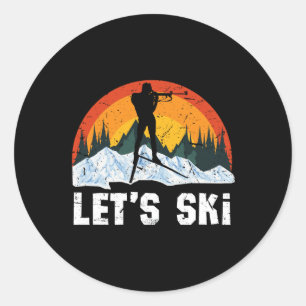 Retro Biathlon Winter Sports Låt oss Ski Snowboard Runt Klistermärke