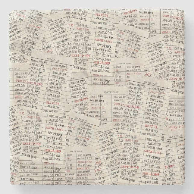 Retro Bibliotek-kortsamling Stenunderlägg (Framsidan)