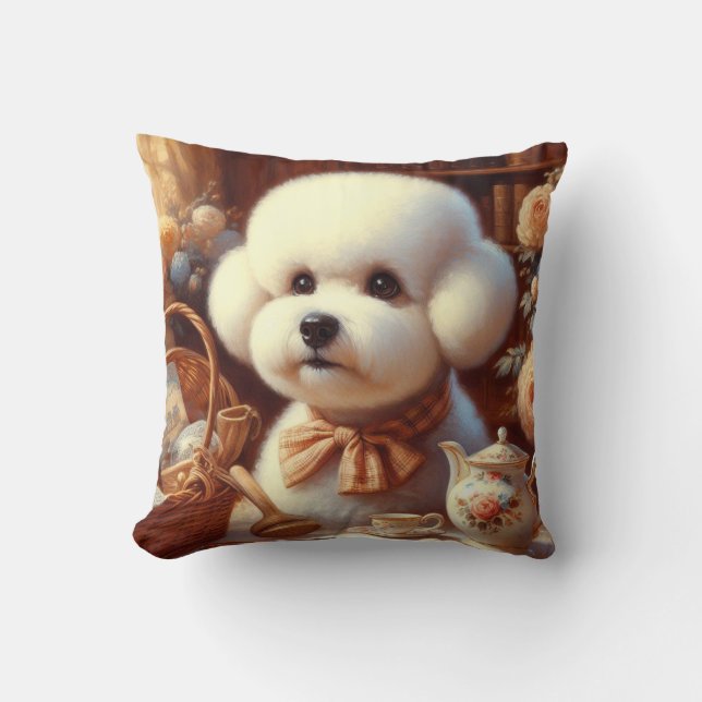Retro Bichon Frisé Painting Kudde (Framsida)