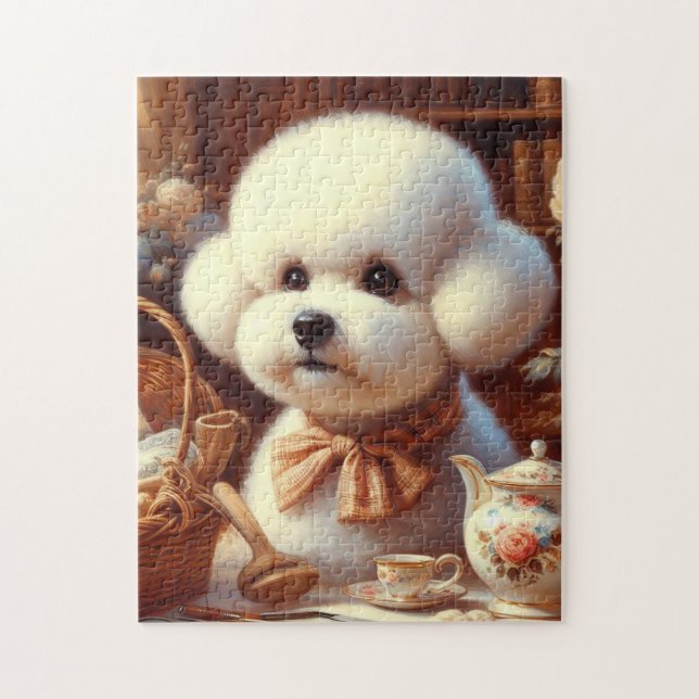Retro Bichon Frisé Painting Pussel (Vertikal)