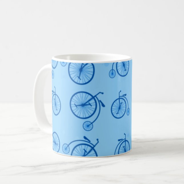 Retro Bicycle Pattern in Blue Tones  Kaffemugg (Framsida vänster)