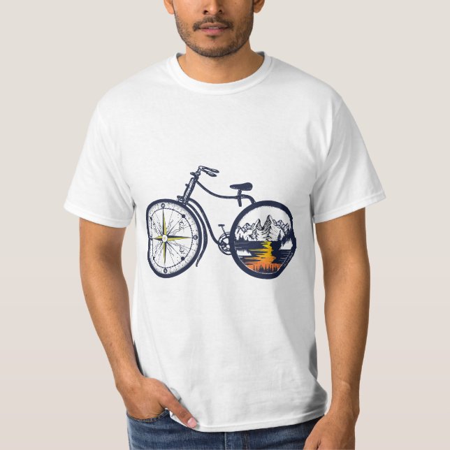 Retro Bicycle with Compass and Mountains - Cycling T Shirt (Framsida)