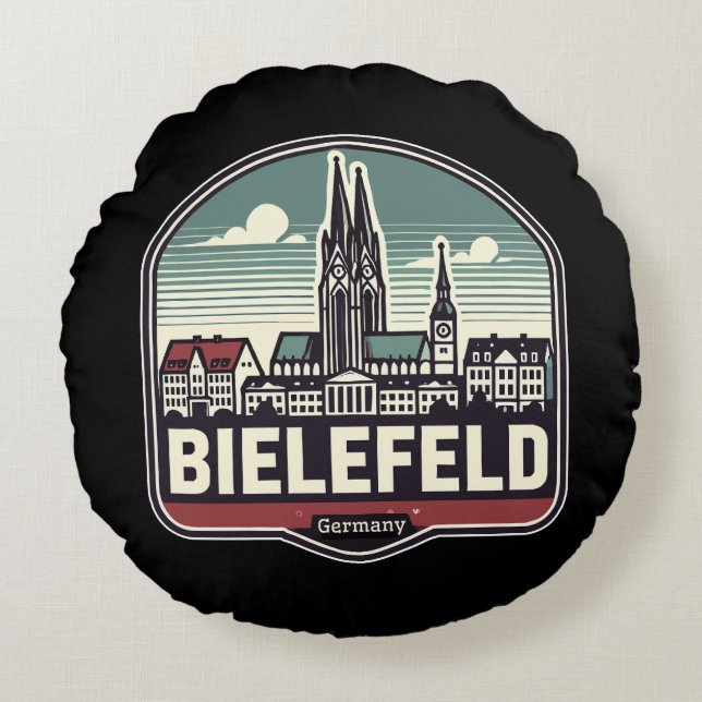 Retro Bielefeld Skyline  Rund Kudde (Framsidan)