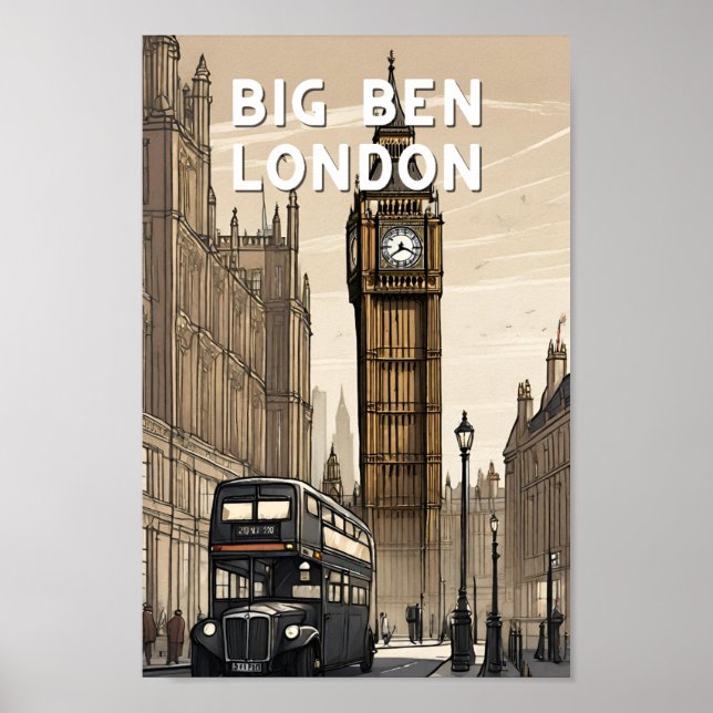 Retro Big ben london underbar britisk vintage Poster (Framsidan)
