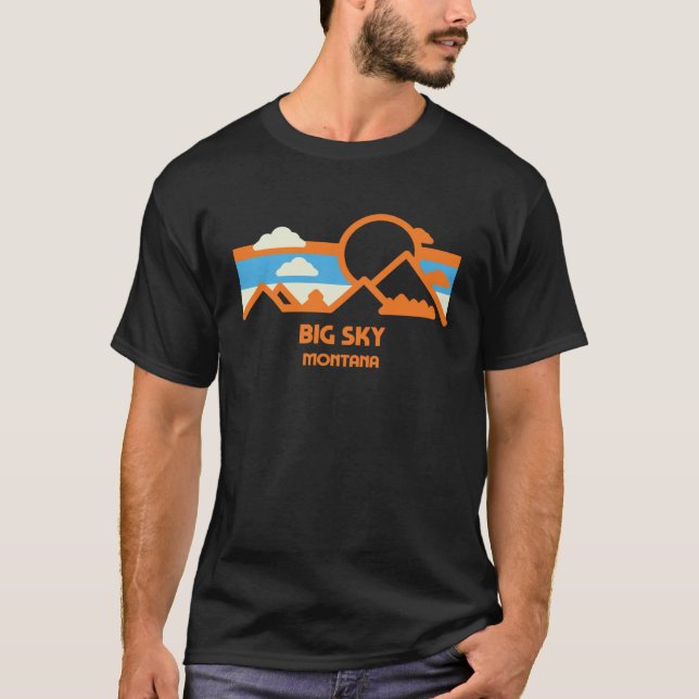 Retro Big Himlar Montana Mountain Range Sunset T Shirt (Framsida)
