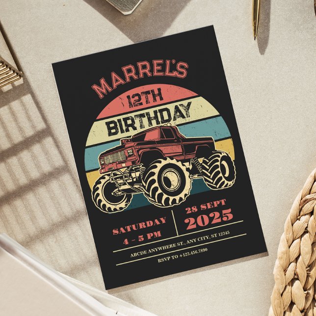 Retro Big lastbil födelsedag Inbjudningar (Skapare uppladdad)