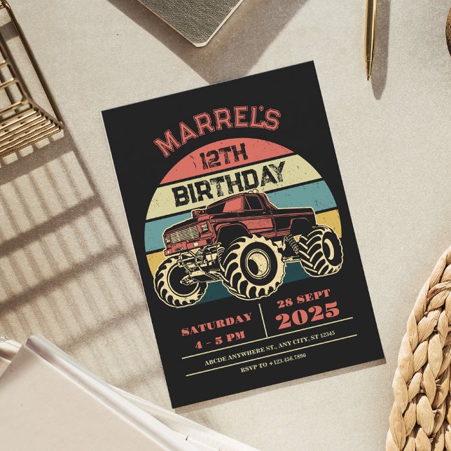 Retro Big lastbil födelsedag Inbjudningar (Skapare uppladdad)