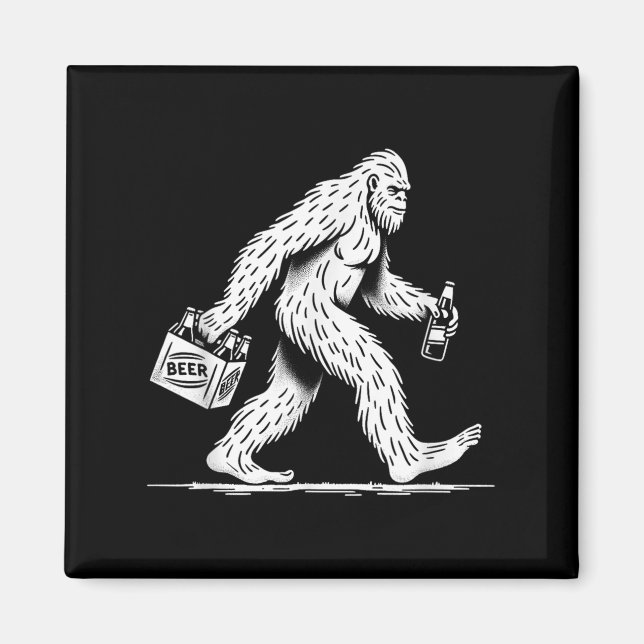 Retro Bigfoot Drinking Beer - Funny Sasquatch Magnet (Framsidan)